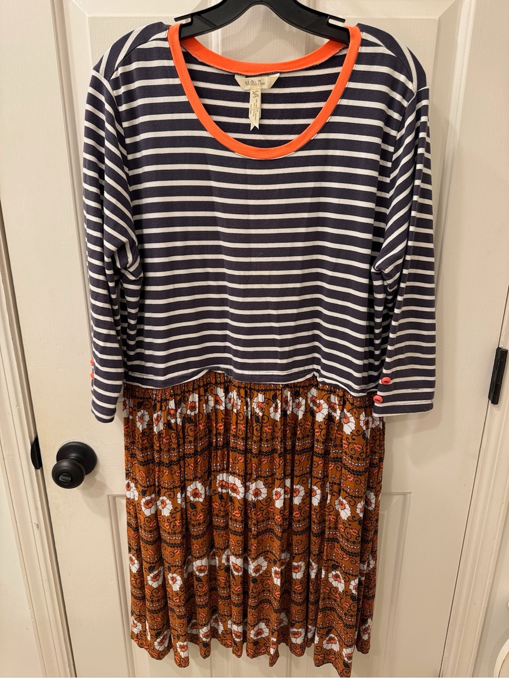 Matilda Jane Navy & Orange Striped Top with Rust Floral Skirt Dress